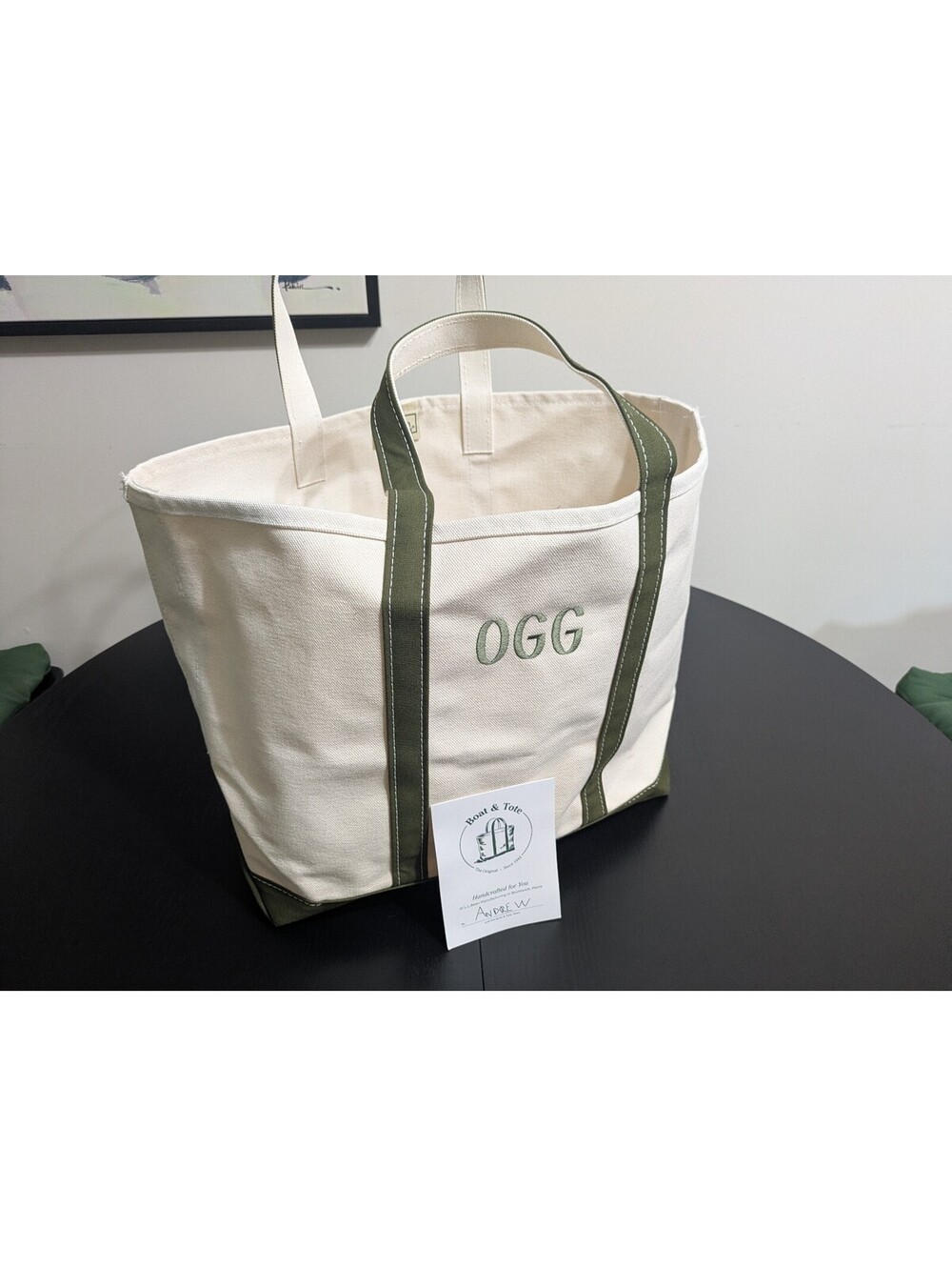 L.L.Bean Boat and Tote Canvas Bag with Olive Green Handles